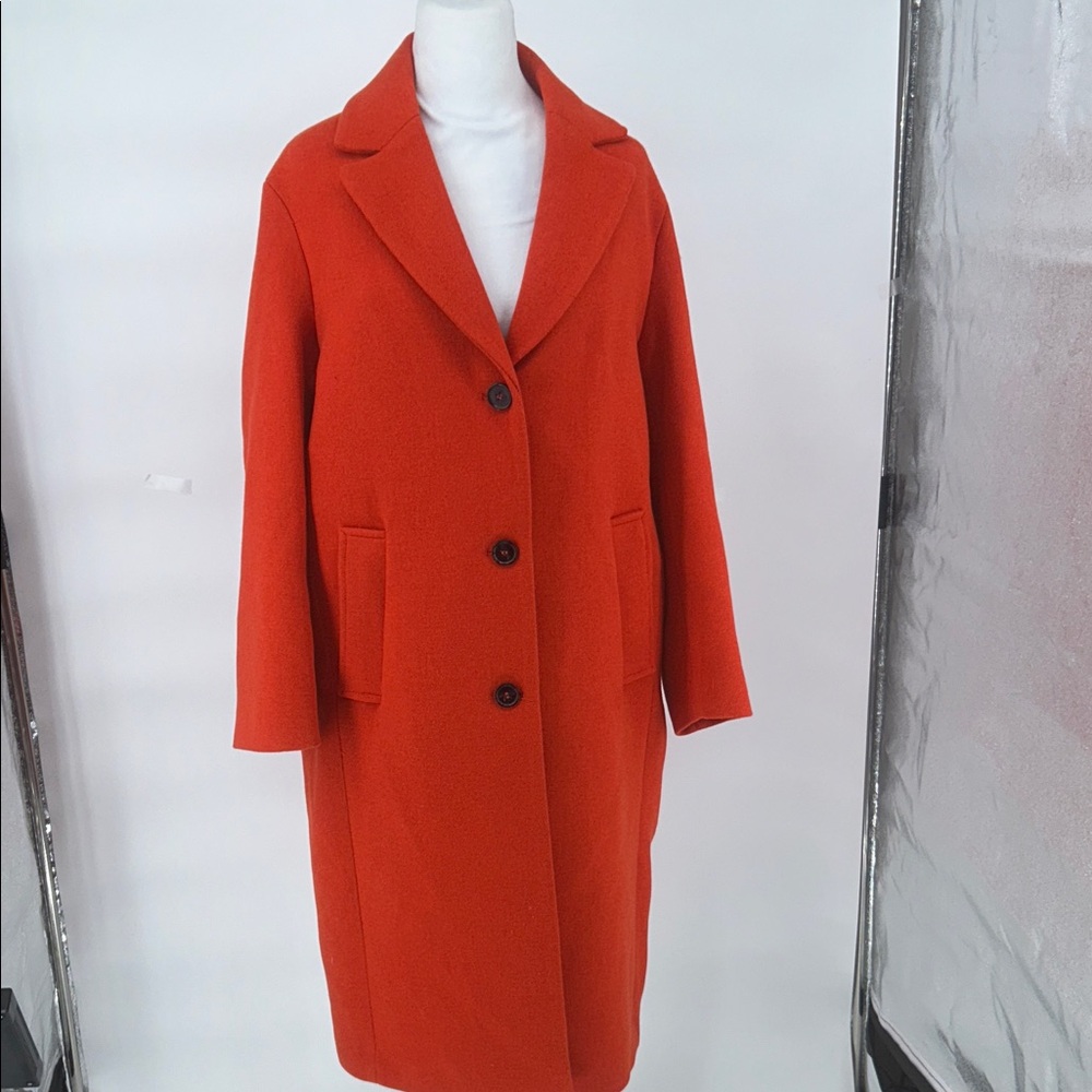H&M Women Orange Wool Blend Long Coat Size S Classic Button Front - Picture 3 of 11